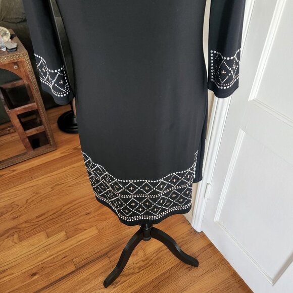 White House Black Market Black Dress with Silver and Brass Decoration Sz S - Picture 3 of 11